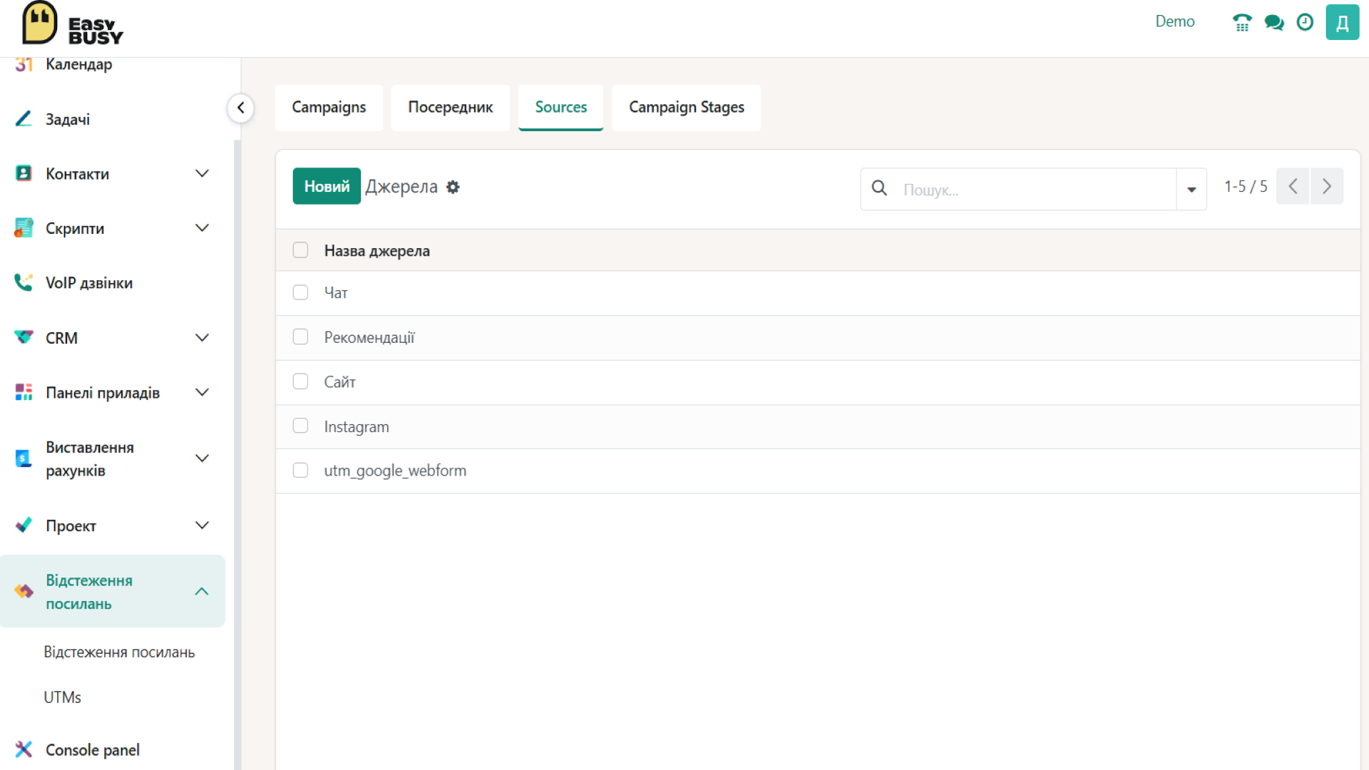 Розділ «UTMs» – EasyBusy