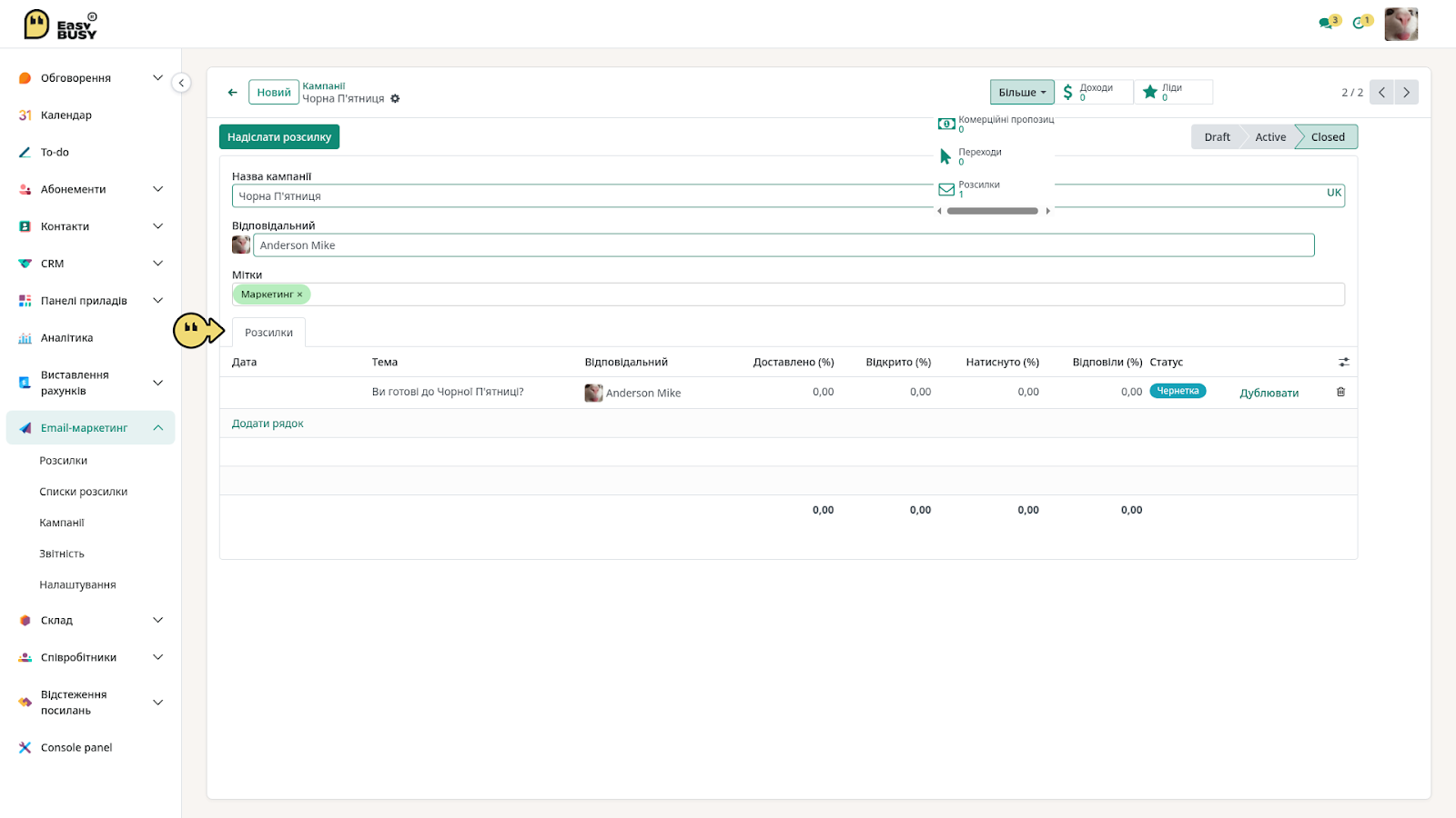 Розділ «Кампанії» – EasyBusy