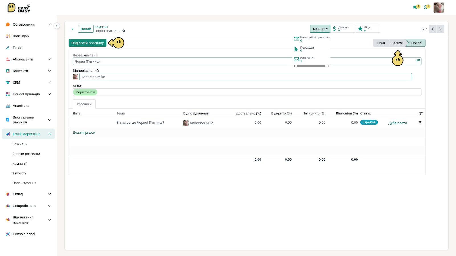 Розділ «Кампанії» – EasyBusy